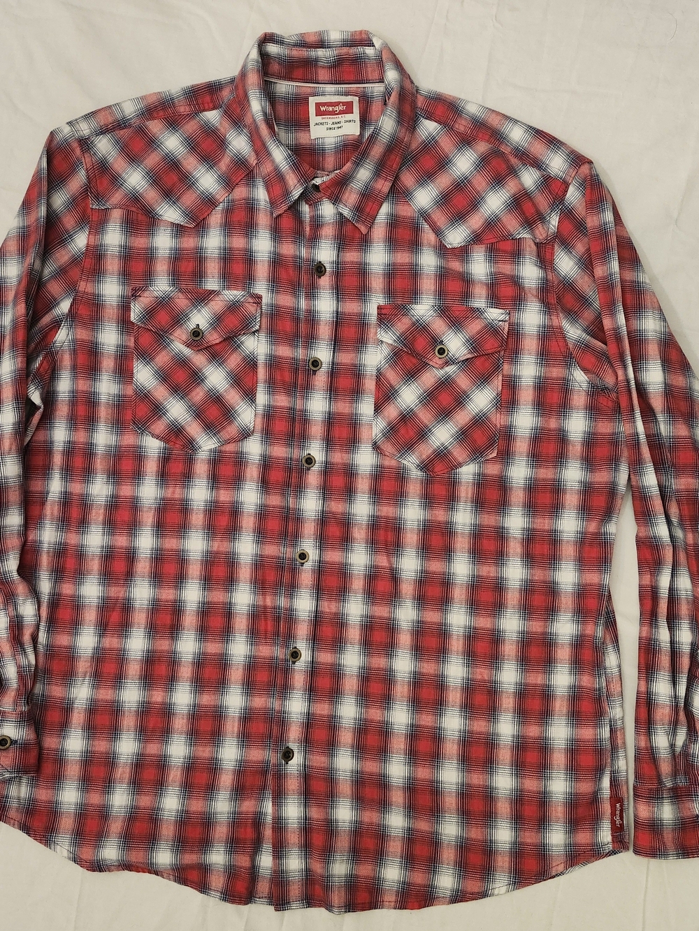 Wrangler Red White Blue Plaid Long Sleeve Button Up Western Shirt XL